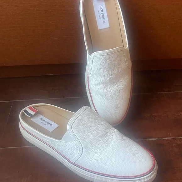 Thom Browne White Leather Slip-Ons with Red Trim - Picture 5 of 8